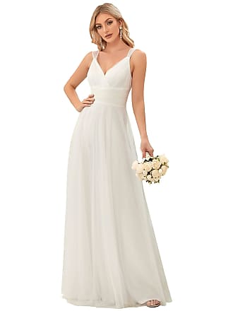 Ever-pretty Women Feminine Vneck Sleeveless Tulle Bridesmaid Dresses White US14