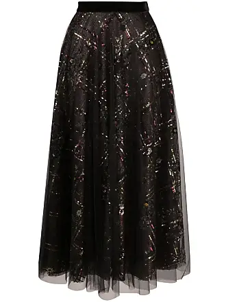 Moon and Star Sequin-Embellished Tulle Maxi Skirt in Black