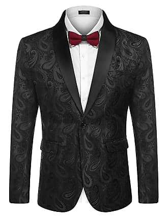 COOFANDY Mens Floral Tuxedo Jacket Rose Embroidered Suit Jacket Wedding Prom Dinner Party Blazer 
