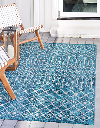 Moroccan Inspired for Indoor/Outdoor Décor 7 ft x 10 ft Teal/Gray Unique Loom Trellis Collection Area Rug-Lattice Design 