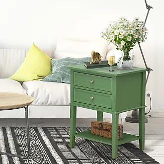 Narre Green End Table with Storage Living Room Side Table 2 Drawer & Open  Storage