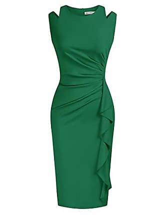 FINEJO Damen Elegant Etuikleid Bodycon Kleid Rundhals 3/4 Ärme bleistiftkleid Knielang Einfarbig Abendkleid Business Kleid 