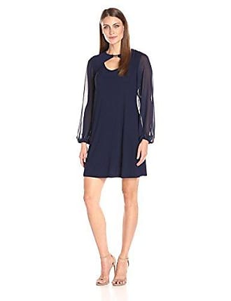 Tiana B. Tiana B Womens Solid A-line Dress with Sheer Sleeves and Front Keyhole, Navy 6