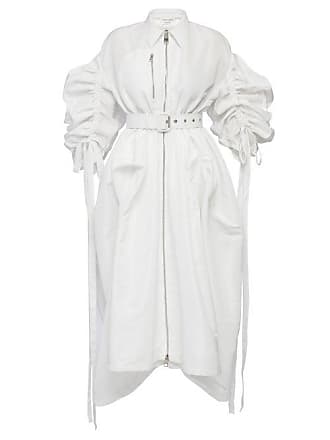 Alexander McQueen Alexander Mcqueen - Belted Gathered-sleeve Poplin Shirt Dress - Womens - White