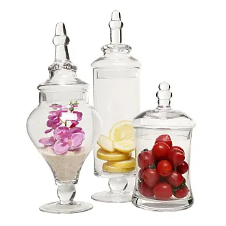 MyGift 4 Pcs Clear Glass Apothecary Jars With Metallic Copper-Tone