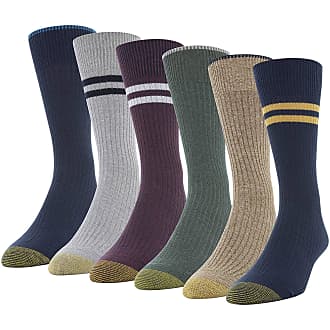 Gold Toe Mens Stanton Crew Socks, 6 Pairs, New Navy, Ermine, Evergreen, Navy/Red, Grey Marl, Shoe Size: 6-12.5