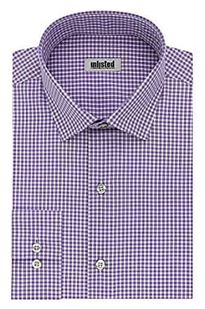 Kenneth Cole Reaction Unlisted Mens Slim Fit Check Spread Collar Dress Shirt, Purple, 17-17.5 Neck 34-35 Sleeve