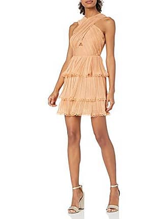 Keepsake the Label Womens Joyful Sleeveless X-Top Ruffle Mini Dress, Copper, L