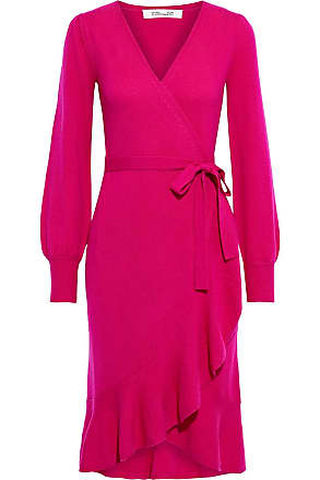 Diane Von Fürstenberg Diane Von Furstenberg Woman Kennedy Ruffled Wool And Cashmere-blend Wrap Dress Fuchsia Size L