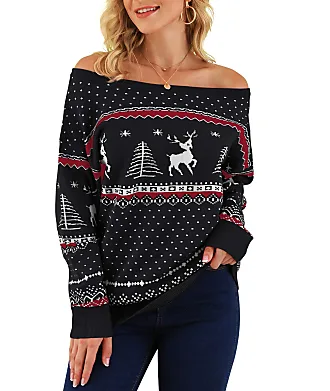 SGAOGEW Christmas Coats For Girls Women's Off Shoulder Long Sleeve  Oversized Pullover Sweater Knit Jumper Loose Tunic Tops