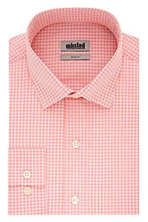 Kenneth Cole Reaction Unlisted by Kenneth Cole Mens Dress Shirt Slim Fit Checks and Stripes (Patterned), Coral, 17-17.5 Neck 34-35 Sleeve