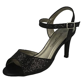 Anne Michelle L3R363 Black Flower Detail Kitten Heeled Shoes R12B 