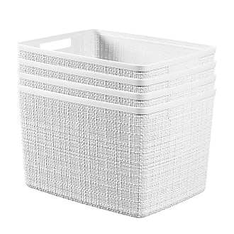 Curver Small Faux Rattan White Storage Organiser Wicker Style Box Basket 18L 