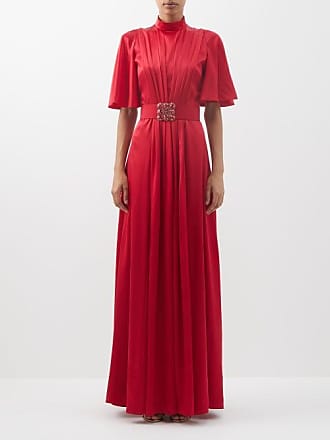 Andrew Gn Crystal-embellished Gathered Silk-satin Gown - Womens - Red