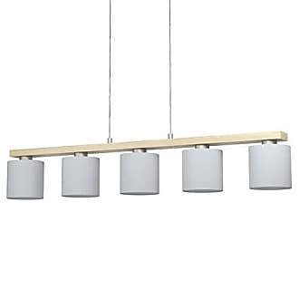 Suspension salon suspension lampe de table à manger LED cuisine aspect bois  clair, blanc textile, 11W