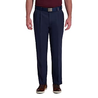 Haggar Mens Cool Right Performance Flex Stria Classic Fit Pleat Front Pant Casual, Ink, 40W x 34L