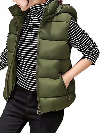 Sexyshine Womens Solid Sleeveless Lightweight Vest Drawstring Zippered Military Jacket Vests Outerwear with Pockets