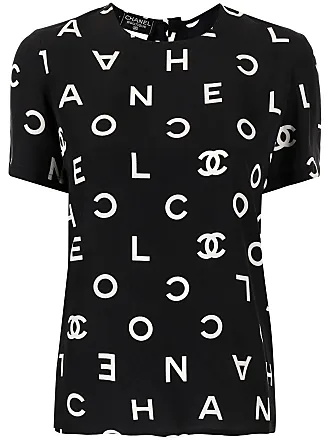 Chanel 22B Black CC Logo Ribbed Stretch Cotton Knit T-Shirt Top