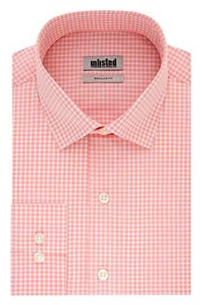Kenneth Cole Unlisted by Kenneth Cole Mens Dress Shirt Regular Fit Checks and Stripes (Patterned), Coral, 17-17.5 Neck 34-35 Sleeve
