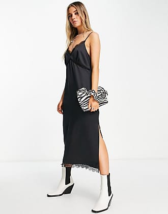 Topshop satin lace midi slip dress in black