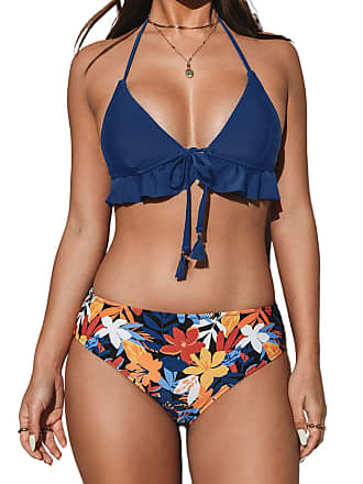 Women's Bikini Set Swimsuit Blue Halter Triangle Low Rise Two Piece Bathing  Suit - Cupshe-XL