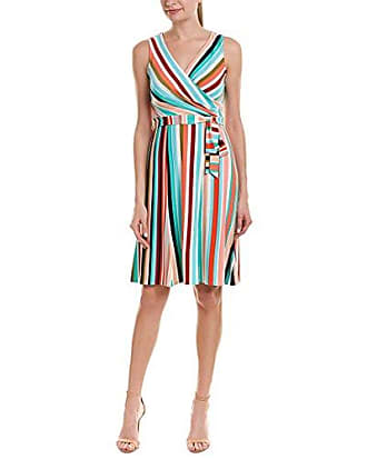 Donna Morgan Womens Faux Wrap Jersey Dress, Fresh Green/Pink Multi, 14