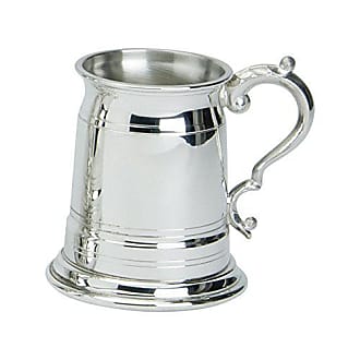 Edwin Blyde & Co Cavalier Style 1/2 Pint Tankard with Solid Metal Base with Two Lines and Ornate Georgian Handle Pewter 11 x 11 x 9 cm