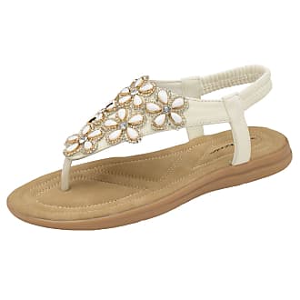 Ladies Toe Post  Sandals  Diamante Leather Look Sling Back StrappySummer Holiday 