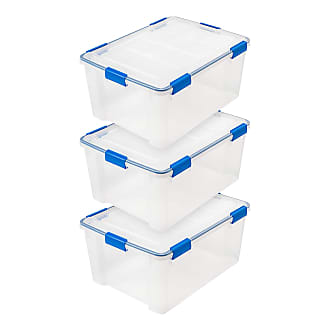 Iris 60 Quart WeatherPro Plastic Storage Bin Tote Organizing Container with Durable Lid and Seal and Secure Latching Buckles, Clear With Blue Buckles, 60 Q