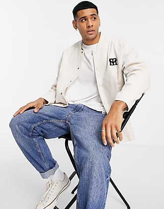 Topman cord varsity jacket with applique in off white-Neutral