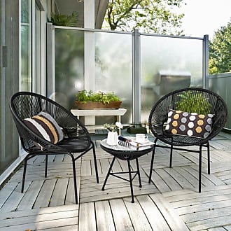 Ensemble Salon de Jardin 6 Pcs 4 Chaises Pliantes Table Basse en Verre et  Parasol pour Terrasse Piscine Cour Noir - Costway