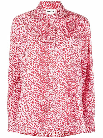 Monogram Printed Classic Shirt ❤ liked on Polyvore featuring tops, silk  shirt, animal print tops, white shirt, a…