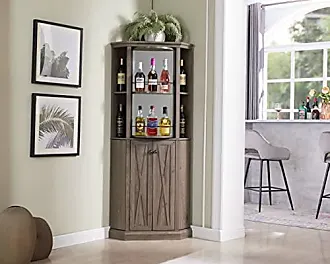 Industrial Corner Bar Cabinet with Glass Holder and Adjustable