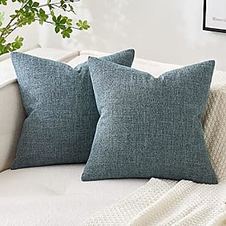 Decorative Throw Pillow Set, Linen Trimmed Farmhouse & Soft Corduroy  Striped Velvet Series Bundle, for Sofa Couch Bedroom, Water Blue & Light  Gray, 18 x 18 