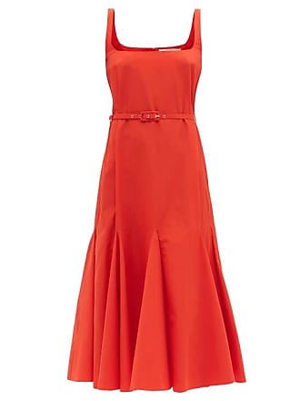 Emilia Wickstead Marita Scoop-neck Belted Cotton Dress - Womens - Red