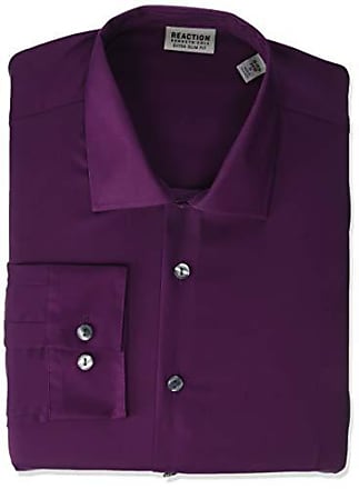Kenneth Cole Reaction Mens Dress Shirt Extra Slim Fit Stretch Stay-Crisp Collar Solid, Burgundy, 16-16.5 Neck 36-37 Sleeve