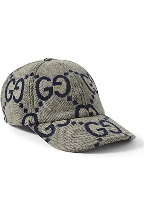 GUCCI - Leather-Trimmed Logo-Jacquard Denim Baseball Cap - Blue Gucci