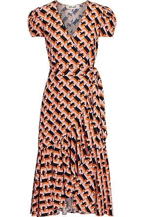 Diane Von Fürstenberg Diane Von Furstenberg Woman Vienna Ruffled Printed Linen-blend Midi Wrap Dress Orange Size XL