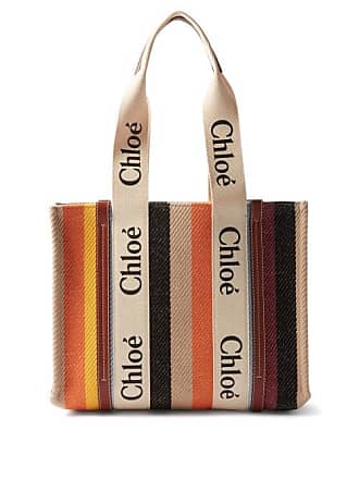 Chloé Woody Mini Tote Aus Baumwoll-canvas Mit Lederbesätzen in Braun Damen Tote Taschen Chloé Tote Taschen Sparen Sie 31% 
