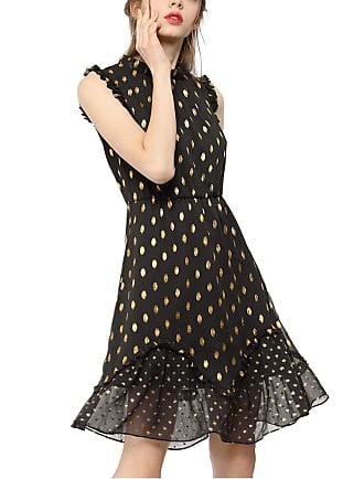 Allegra K Womens Metallic Dot Print Sleeveless Ruffle Cocktail Skater Dress X-Large Black