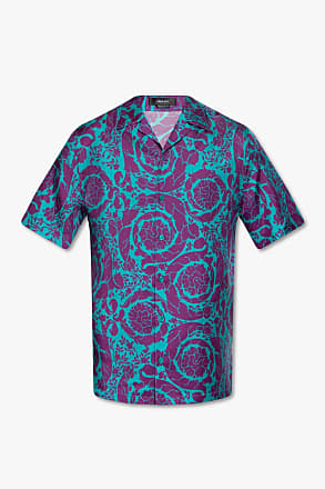 Mens Clothing Beachwear Blue Versace Cotton Short Sleeved Informal Shirt in Teal Plum for Men 