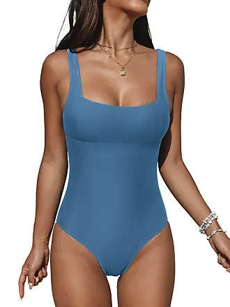 Women's Square Neck Paneled Tummy Control One Piece Swimsuit -  Cupshe-XS-Blue