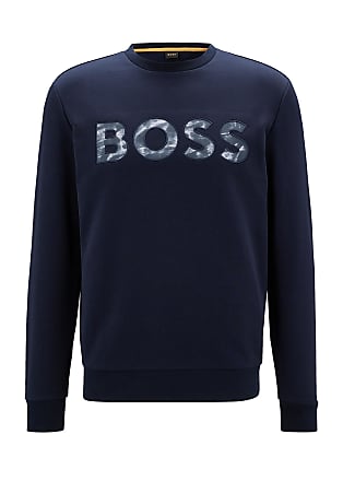 Herren Bekleidung Pullover und Strickware Sweatjacken BOSS by HUGO BOSS Pullover aus Schurwolle mit Polokragen und Logo-Stickerei in Blau für Herren 