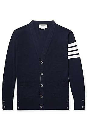 Thom Browne - Navy Milano Stitch Merino Wool 4-Bar Shawl Collar Cardigan - 0 - Blue - Male