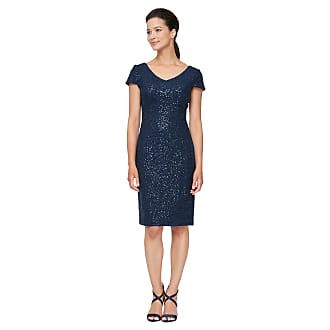 Alex Evenings Womens Petite Short Shift Knee Length V Neck Dress (Petite & Regular), Navy Corded, 12P