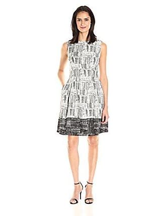Ellen Tracy Womens Sleeveless V-Neck Fit-and-Flare Printed Dress 