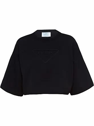 Prada Re-nylon Triangle Logo Crop Top in Black