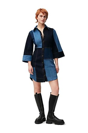 Ganni Patchwork Denim Mini Shirt Dress Indigo Size 10/12