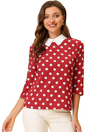 Allegra K Women's Polka Dots Shirt Short Puff Sleeve Vintage Button Up  Peter Pan Collar Blouse Tops X-Small Orange Red at  Women's Clothing  store