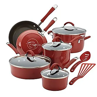 Rachael Ray 52410 Cucina Nonstick Bakeware Set with Baking Pans, Baking  Sheets, Cookie Sheets, Cake Pan, Muffin Pan and Bread Pan - 10 Piece, Latte  Brown with Cranberry Red Grip 